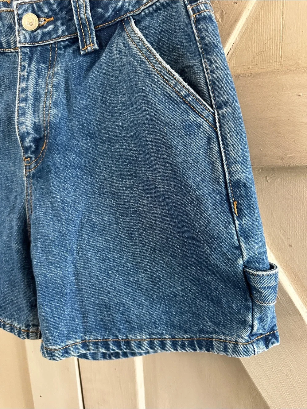 Princess Polly Denim Carpenter Shorts Size 2 Medium Wash High Rise